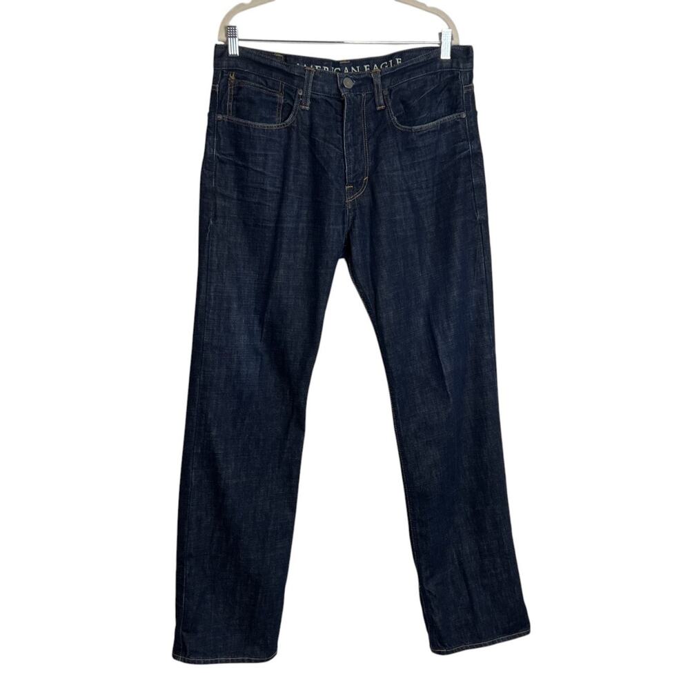 American Eagle Mens Relaxed Straight Leg Jeans 34x32 Dark Wash Cotton